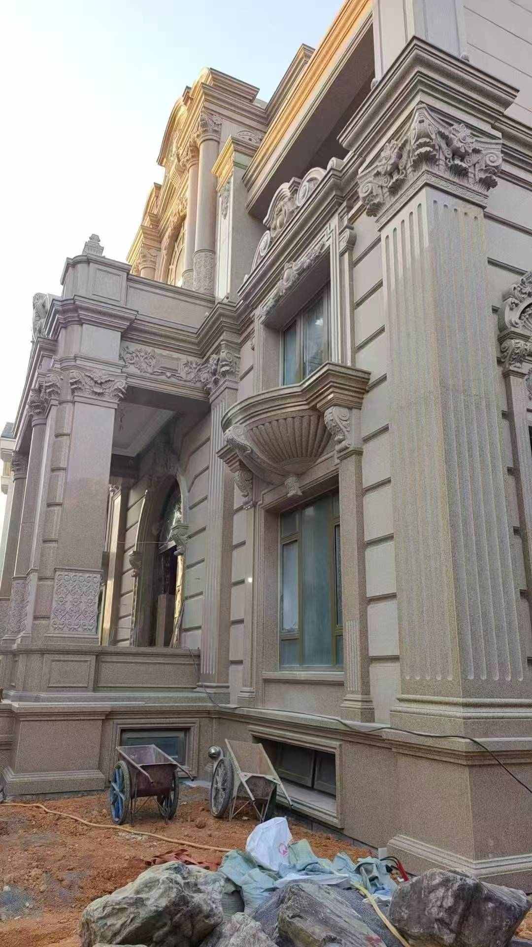 孝感 黄金麻花岗岩光面别墅外墙干挂施工完成