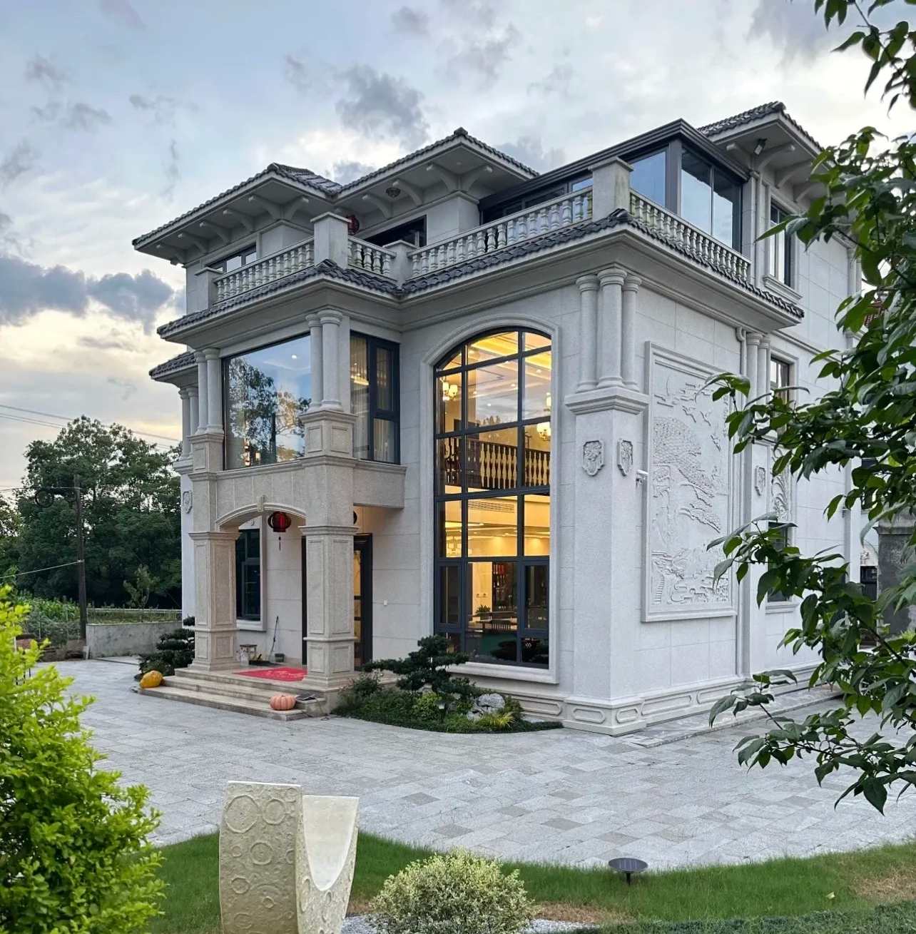 孝感 白麻花岗岩私人别墅干挂石材豪华定制