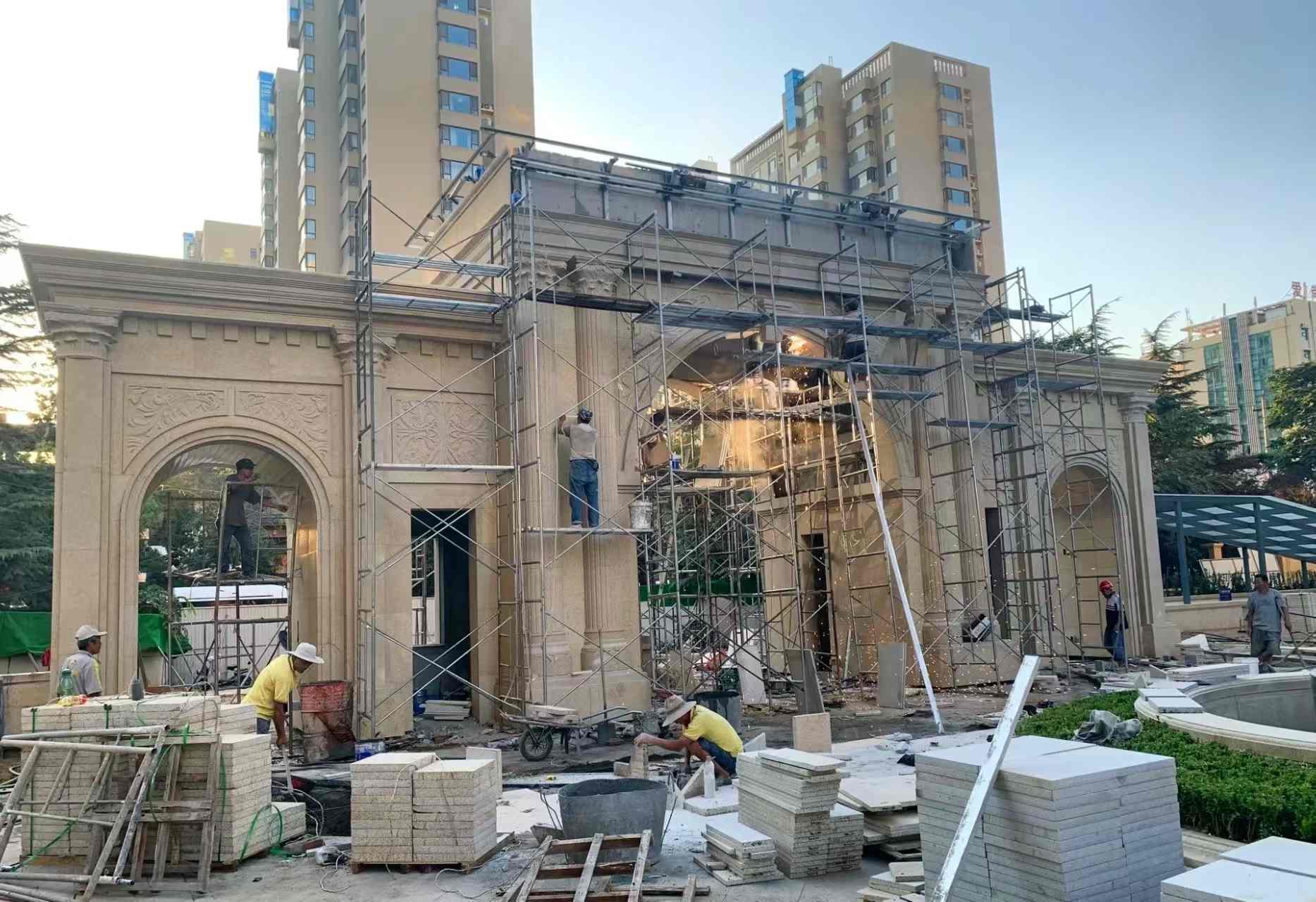 孝感 黄金麻荔枝面花岗岩小区门楼外墙干挂