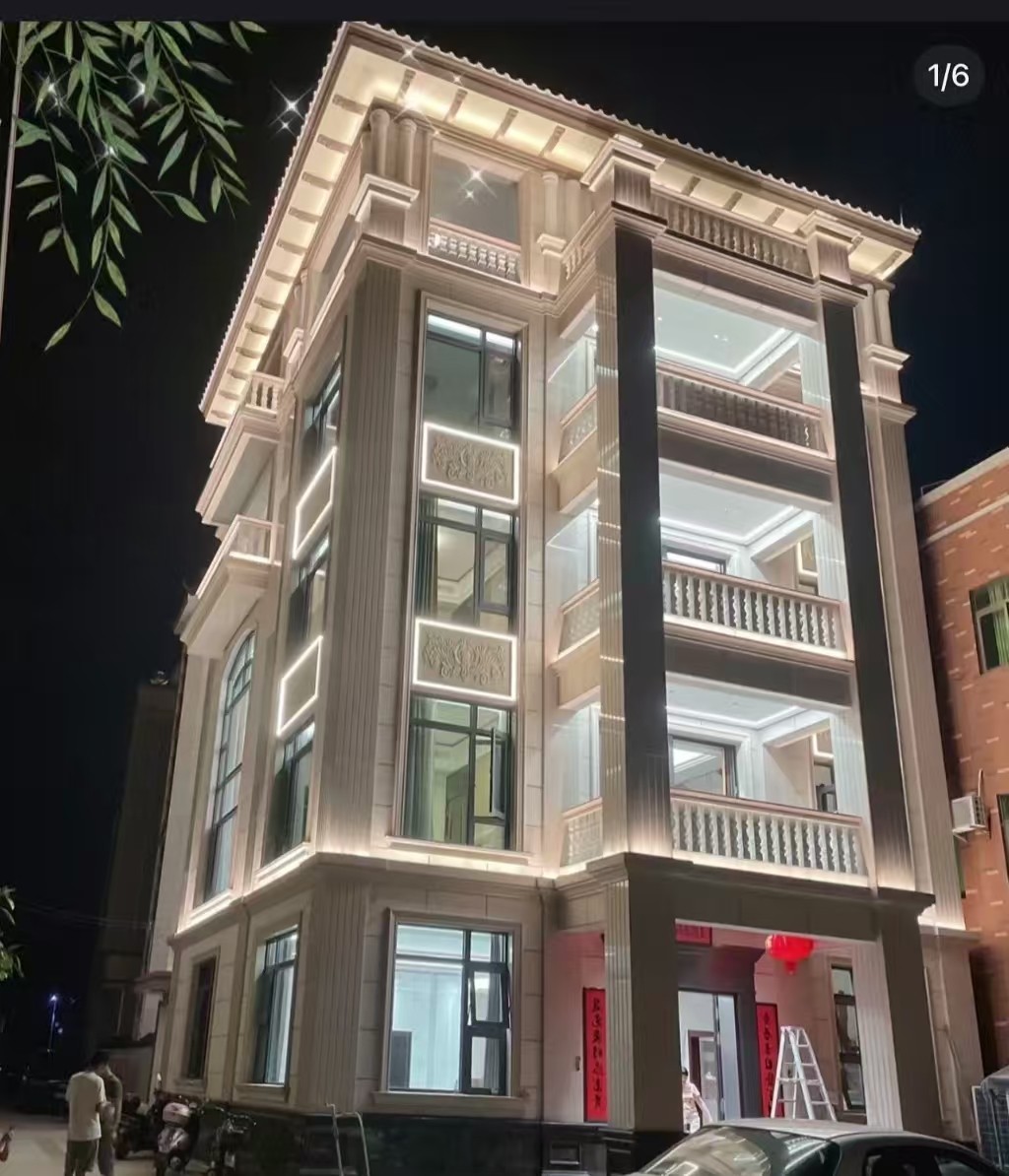 孝感 芝麻白花岗岩别墅外墙夜间效果