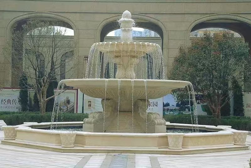 孝感 黄金麻花岗岩异型加工——户外庭院石雕流水喷泉