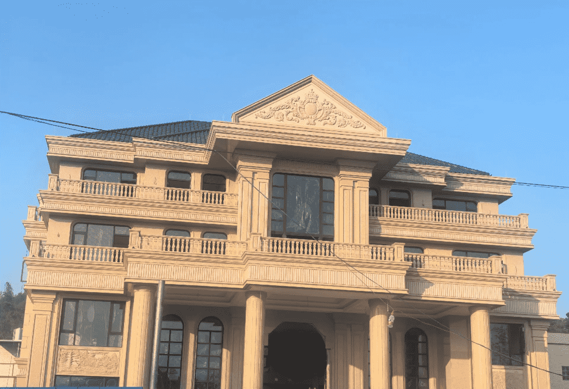 孝感黄金麻别墅外墙干挂石材效果示例